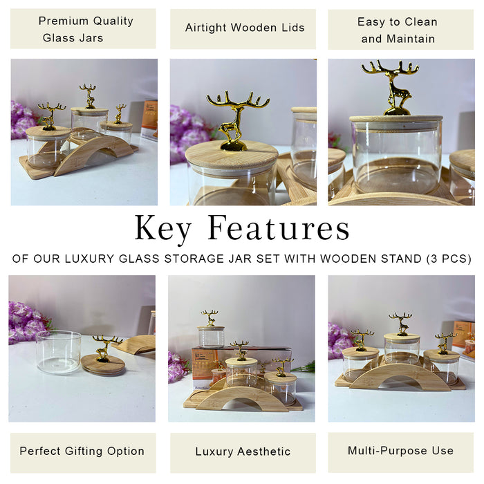Golden Deer Crystal Glass Storage Set with Wooden Stand – The Decor Paradise