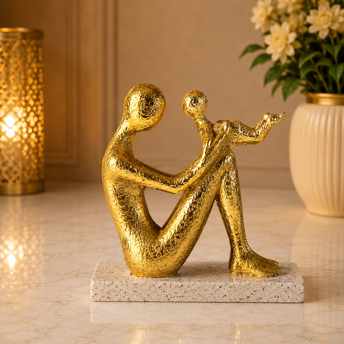 Premium Golden Parent and Child Resin Sculpture for Home Decor