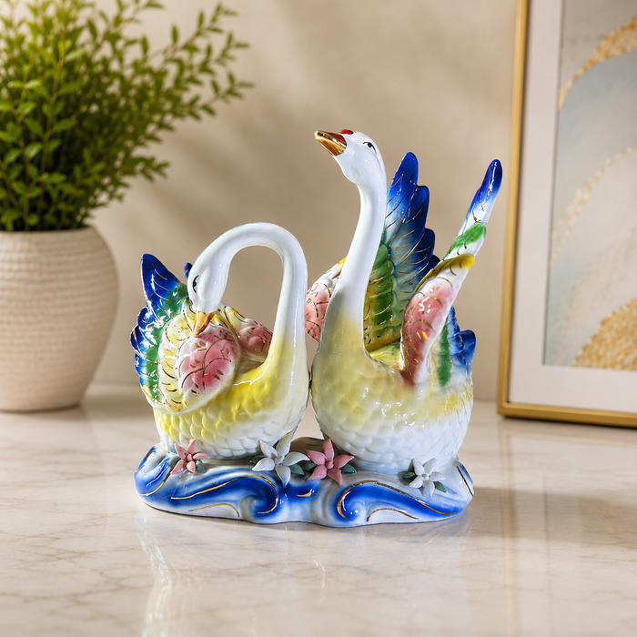 Ceramic Swan Pair Showpiece for Home Decor