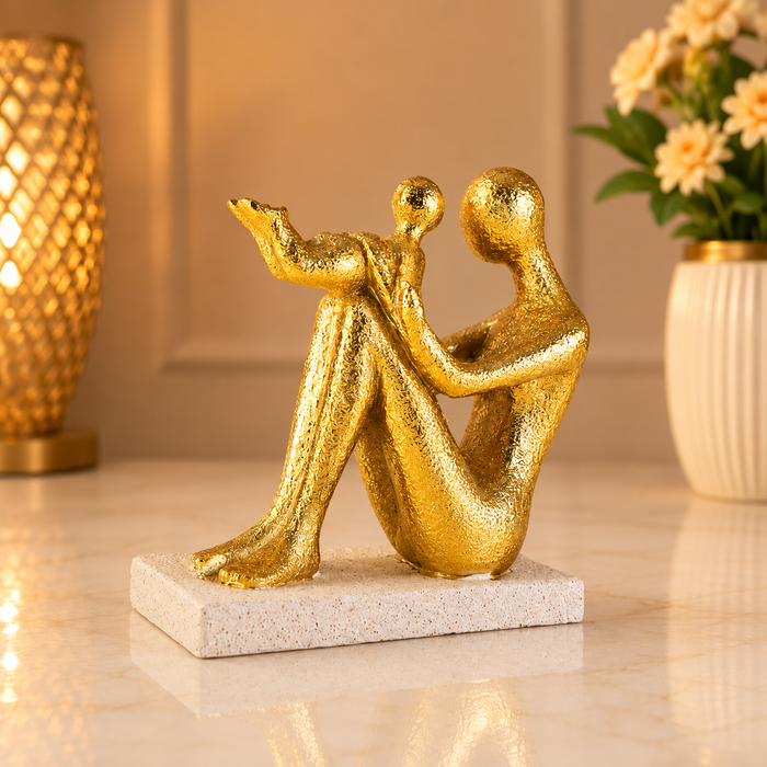 Modern Golden Couple and Child Resin Decorative Statue