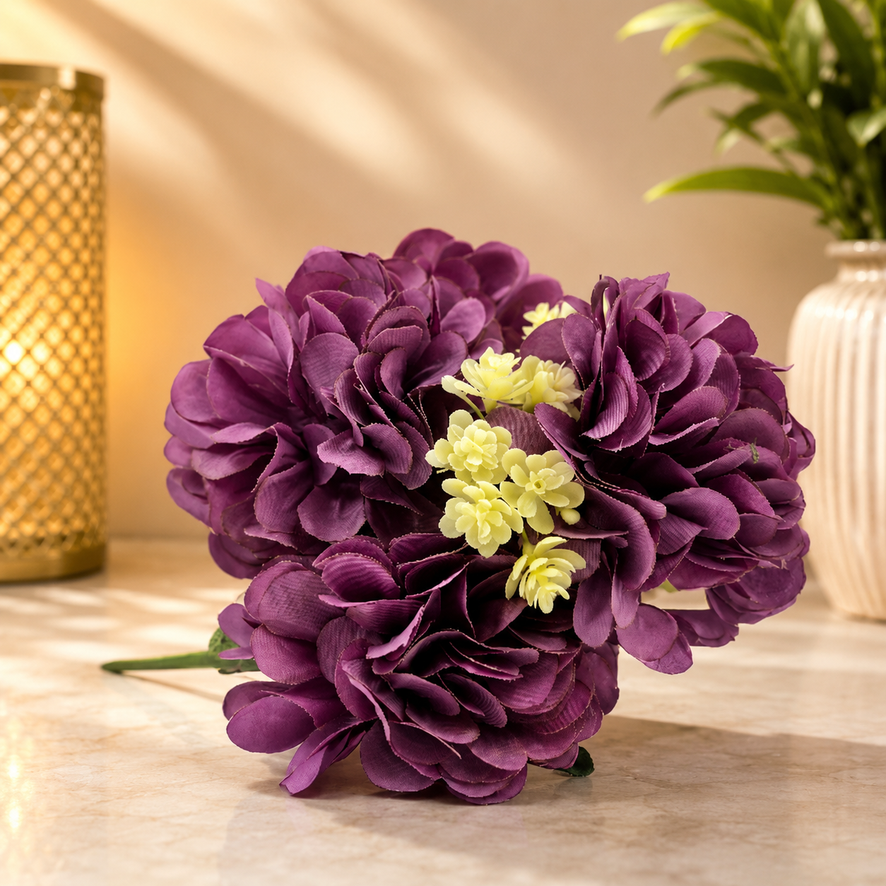 Premium Purple Artificial Flower Bouquet for Home Decor | Decorative Silk Floral Arrangement | The Decor Paradise