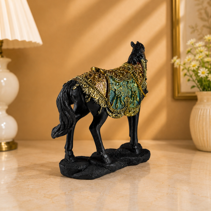 Luxury tabletop accents featuring premium Rajasthani horse statue in a modern Indian home