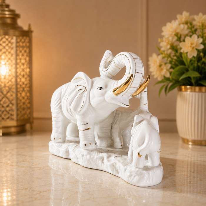 Luxury White Elephant Family Decorative Showpiece