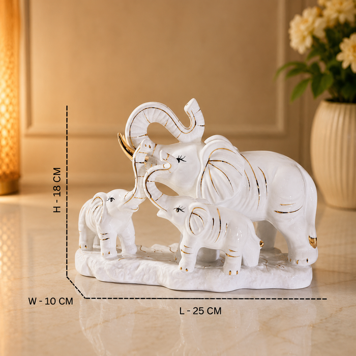 Handcrafted Ceramic Elephant Family with Glossy Finish