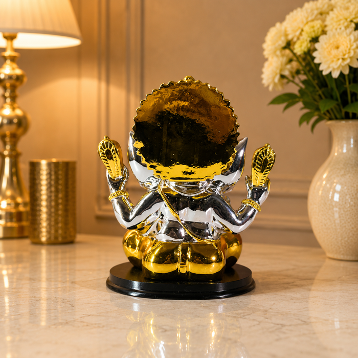 Silver and Gold Resin Lord Ganesha Statue | Elegant Ganpati Idol for Home & Office | Vastu Gift for Prosperity & Success (19 cm)
