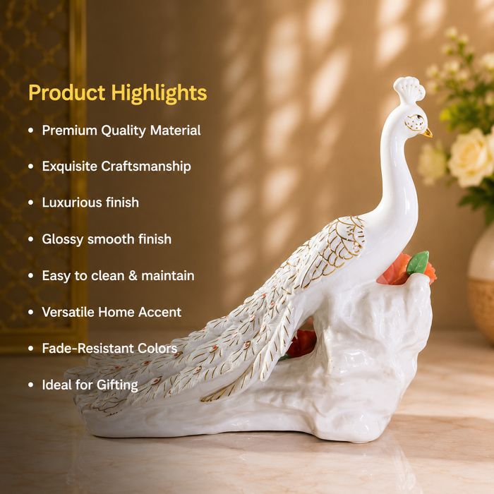 White ceramic peacock statue product highlights and premium features