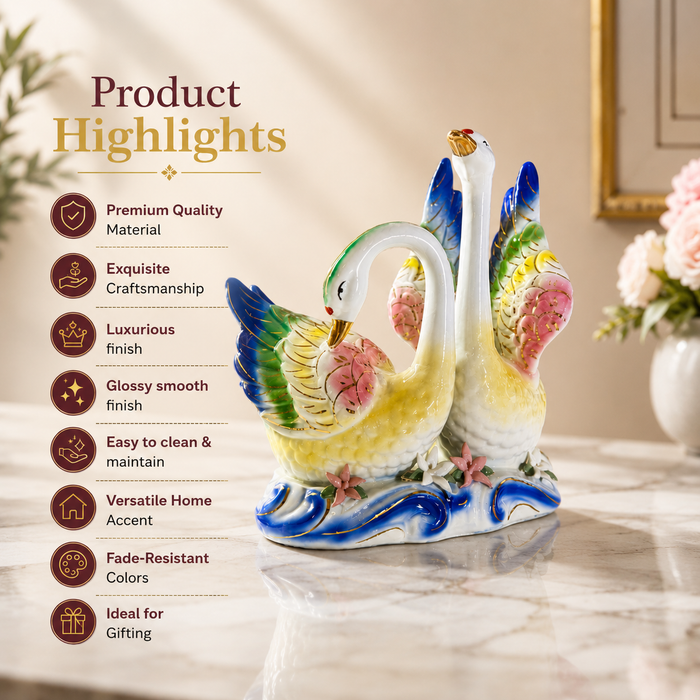 Majestic Harmony Ceramic Swan Duo – Premium Art Décor by The Decor Paradise