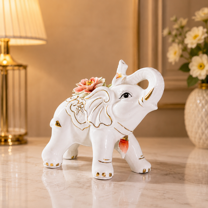 Elegant White Elephant Figurines for Living Room