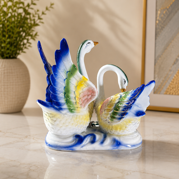 Premium Ceramic Swan Couple Table Decor