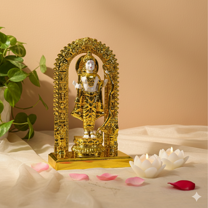 White and Gold Shri Ram Lalla Statue | Divine Resin Baby Lord Ram Idol for Home Temple & Puja Altar | Spiritual Gift (20.5 cm)