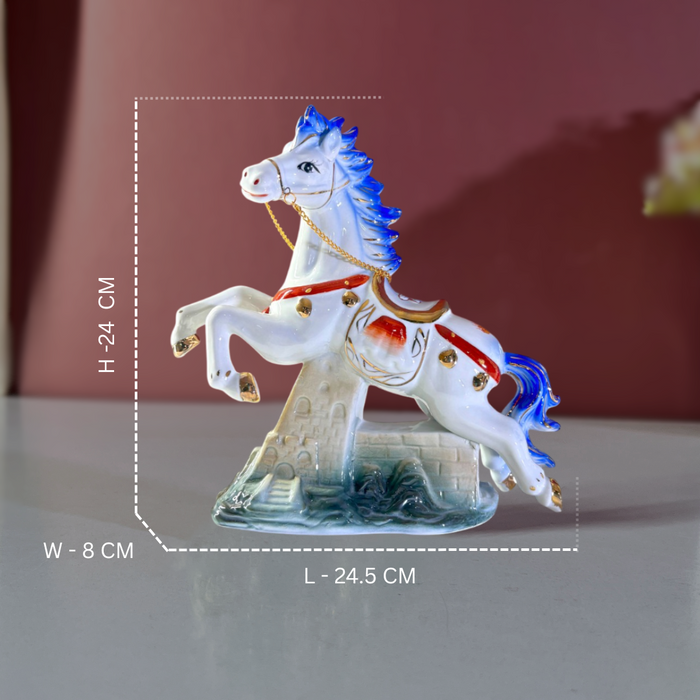 Royal Blue Ceramic Stallion – Premium Art Décor by The Decor Paradise