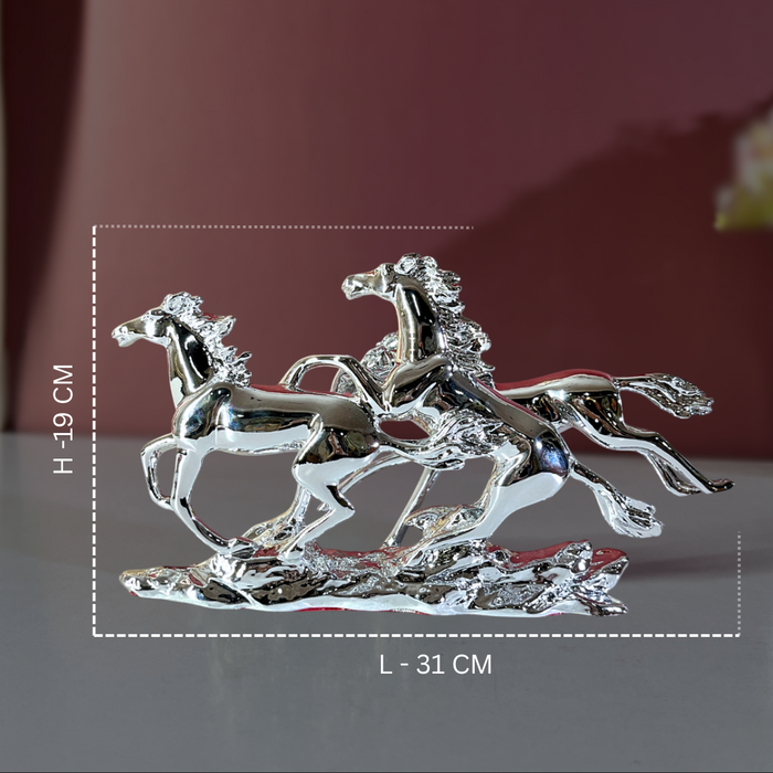 Silver Stallion Trio: Silver Running Horses Sculpture-Modern Indian Home Décor | Decor Paradise