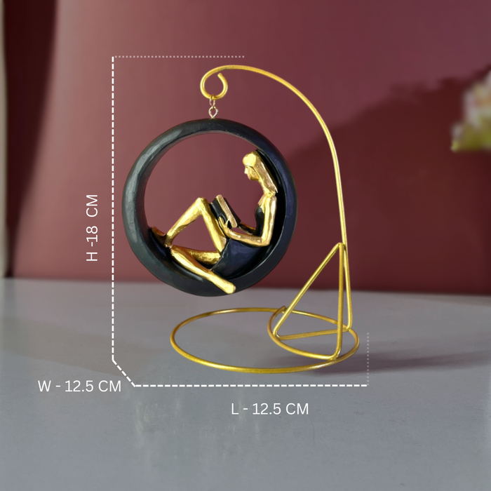 Blue & Gold Hanging Reading Girl Figurine Polyresin