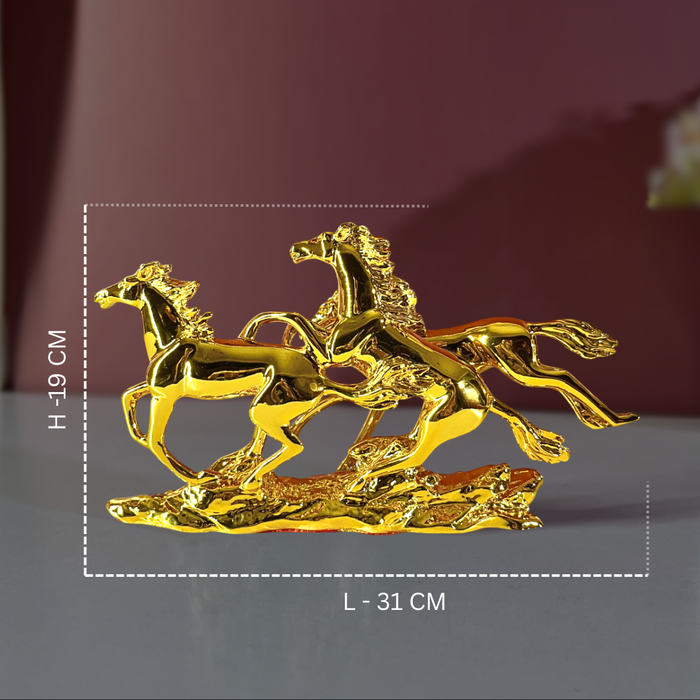 Gold Finish Three Running Horses Statue | Resin Horse Figurine for Home & Office | Vastu Symbol for Success, Speed & Wealth (31 cm Length
