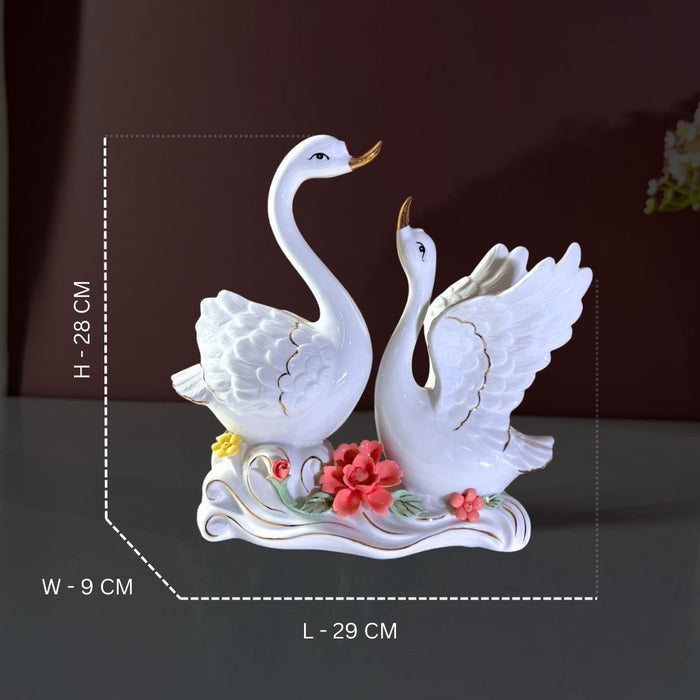 Enchanted Swan Romance Ceramic Figurine Set – Luxe Love Showpiece by The Decor Paradise