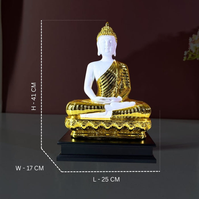 Gautam Buddha Resin Statue – 41 cm White & Gold Feng Shui Home Decor Showpiece