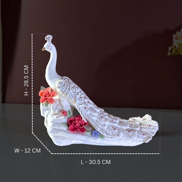 Ethereal Garden Peacock Ceramic Masterpiece – Premium Royal Showpiece by The Decor Paradise