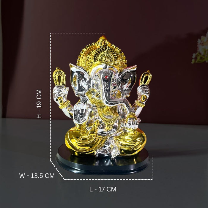 Silver and Gold Resin Lord Ganesha Statue | Elegant Ganpati Idol for Home & Office | Vastu Gift for Prosperity & Success (19 cm)