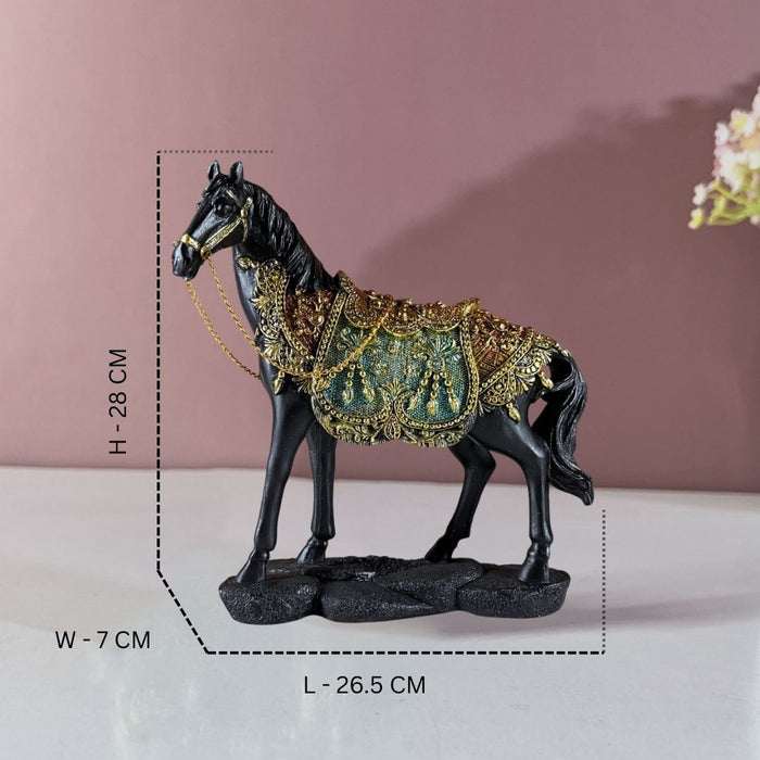 Midnight Regal Rajasthani Horse –  Polyresin Décor by The Decor Paradise
