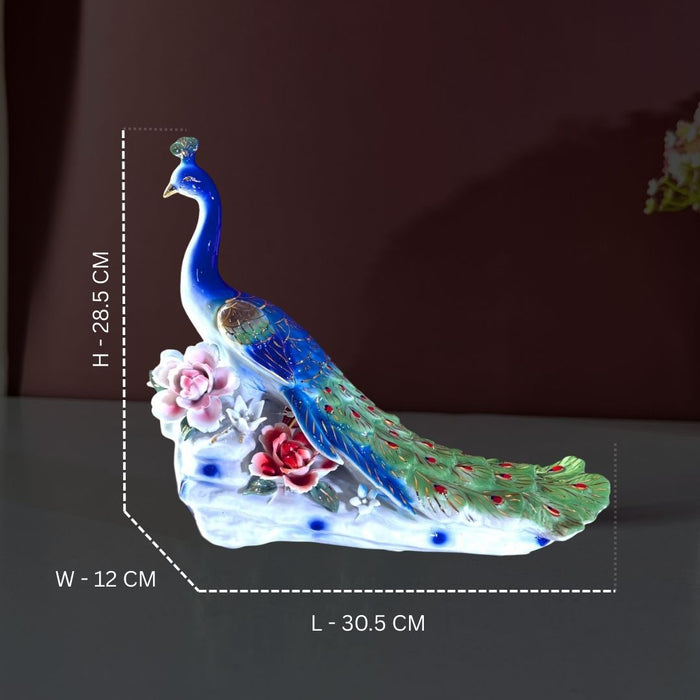 Celestial Blue Ceramic Peacock Sculpture – Premium Art Décor by The Decor Paradise