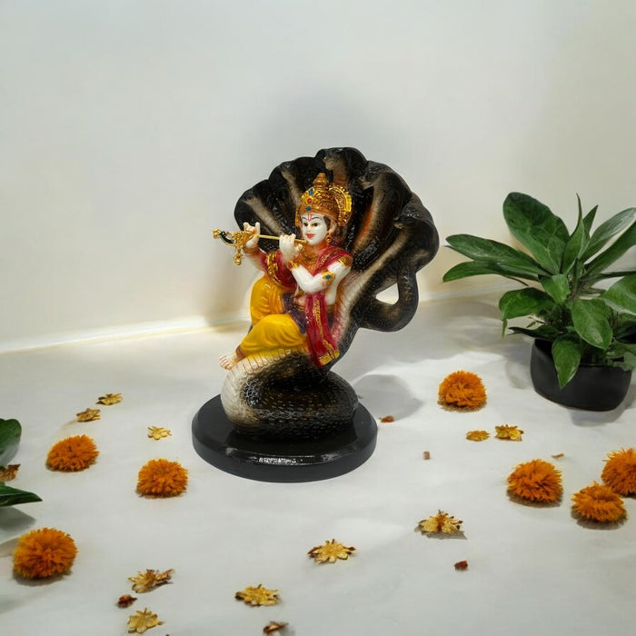 Divine Lord Krishna with Kaliya Naag Idol - Resin Art