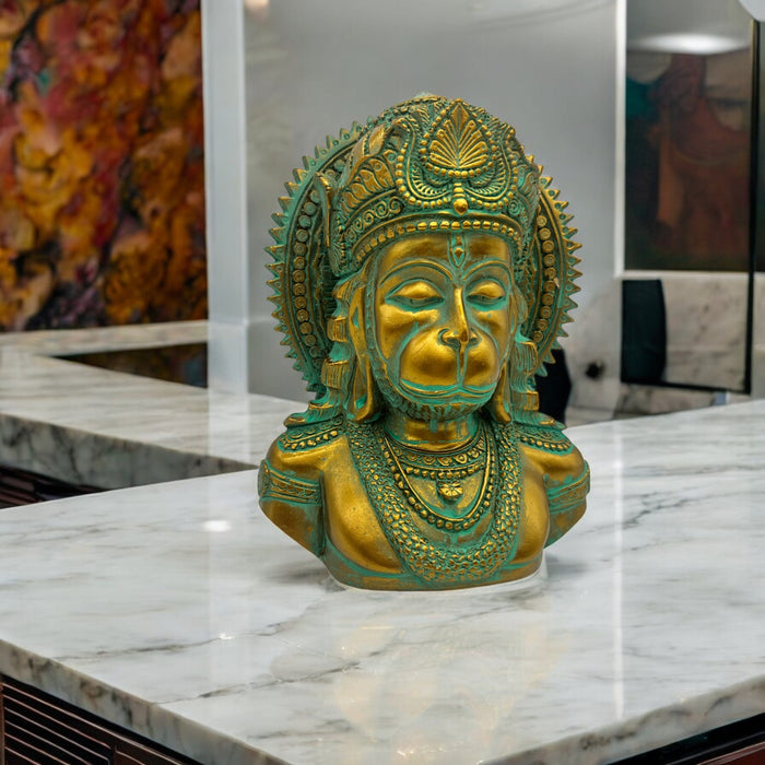Viraat Hanuman: Antique Finish Bust Statue with Intricate Detailing – Spiritual Home Décor
