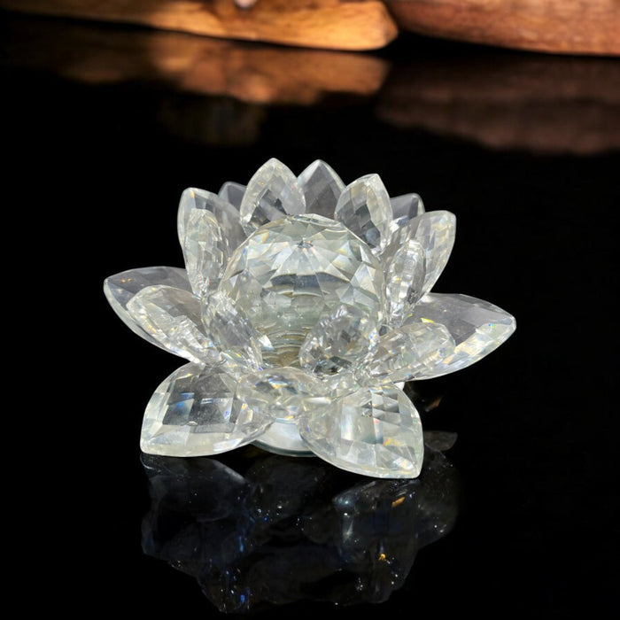 Blush Elegance: 4-Inch Crystal Lotus with Pink Accents – Serene Décor for Indian Homes & Gifts