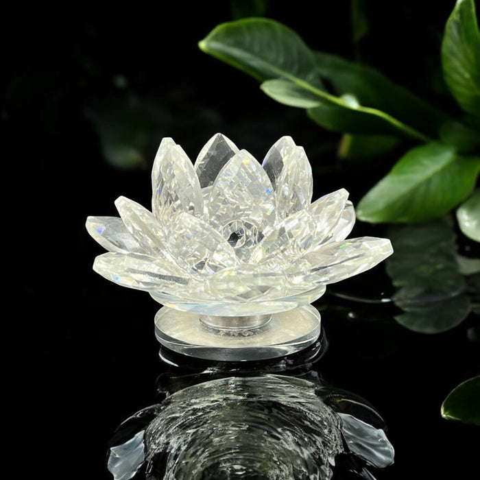 Divine Bloom: Blue-Accented Crystal Lotus Figurine – Vastu-Approved Centerpiece for Prosperity