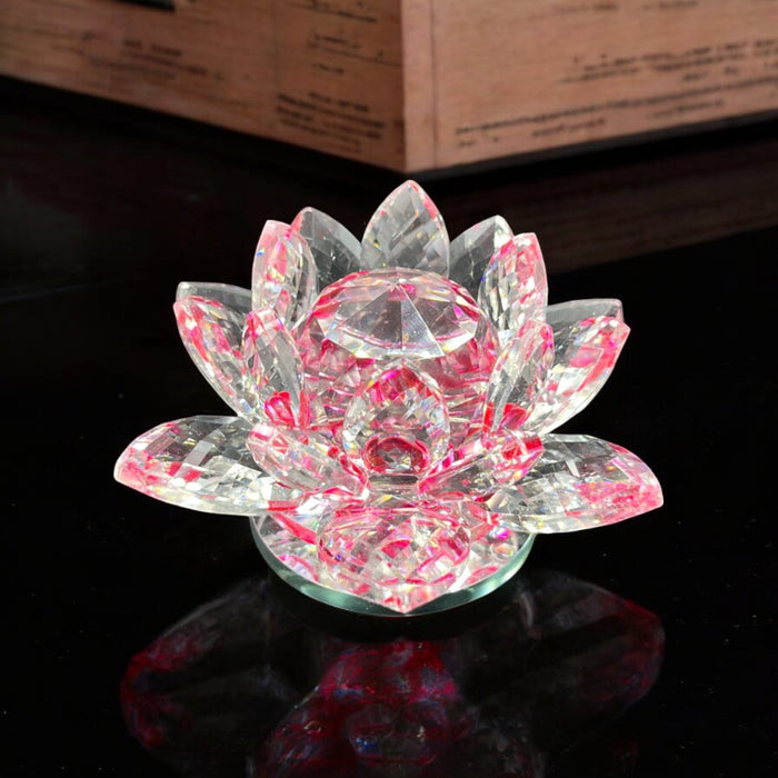 Blush Elegance: 4-Inch Crystal Lotus with Pink Accents – Serene Décor for Indian Homes & Gifts