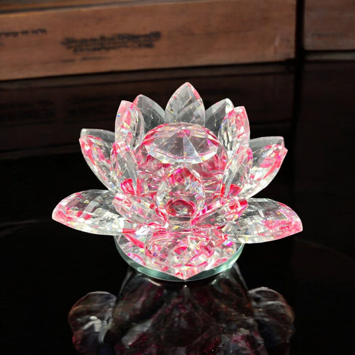 Blush Elegance: 4-Inch Crystal Lotus with Pink Accents – Serene Décor for Indian Homes & Gifts