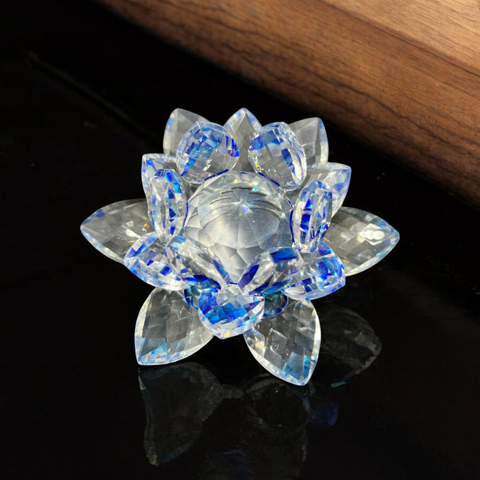 Divine Bloom: Blue-Accented Crystal Lotus Figurine – Vastu-Approved Centerpiece for Prosperity
