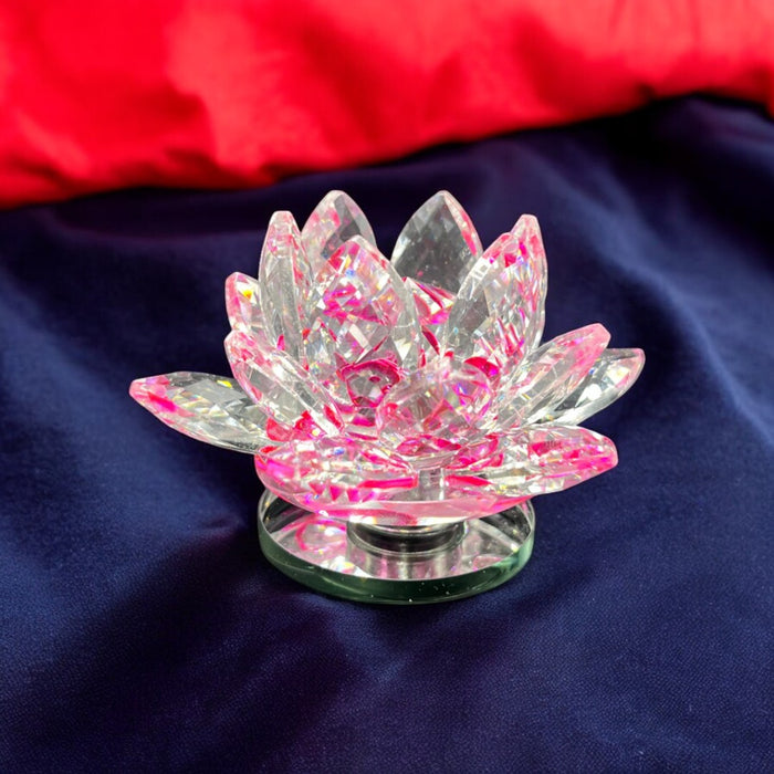 Divine Bloom: Blue-Accented Crystal Lotus Figurine – Vastu-Approved Centerpiece for Prosperity