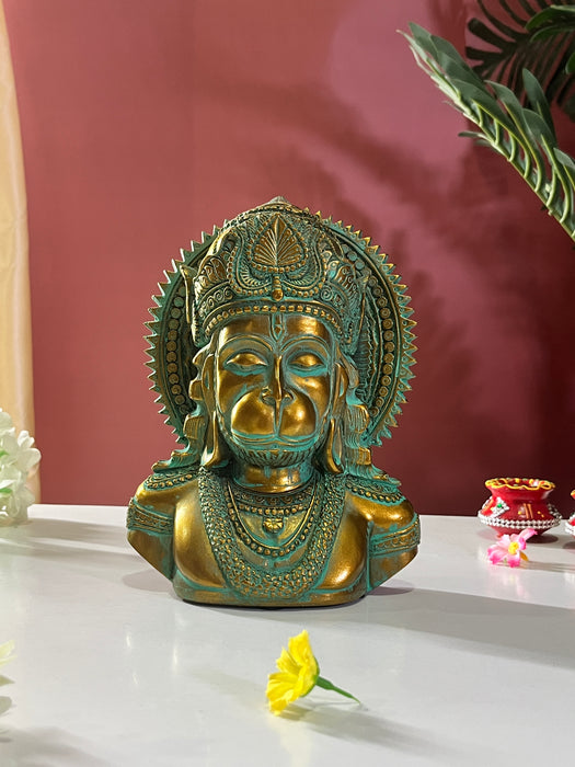 Viraat Hanuman: Antique Finish Bust Statue with Intricate Detailing – Spiritual Home Décor