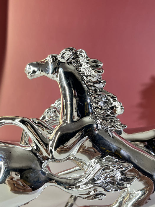 Silver Stallion Trio: Silver Running Horses Sculpture-Modern Indian Home Décor | Decor Paradise