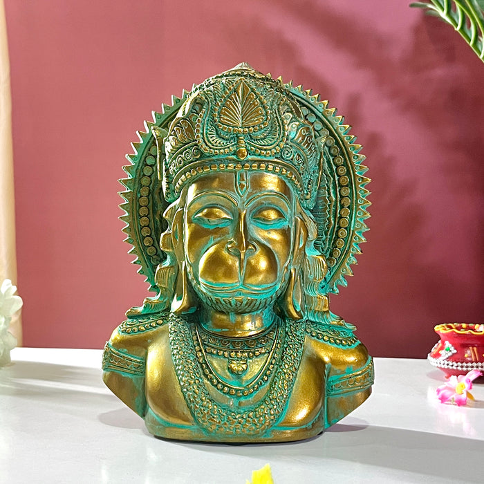 Viraat Hanuman: Antique Finish Bust Statue with Intricate Detailing – Spiritual Home Décor