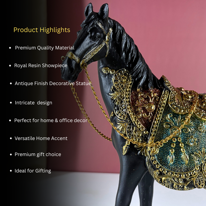 Midnight Regal Rajasthani Horse –  Polyresin Décor by The Decor Paradise