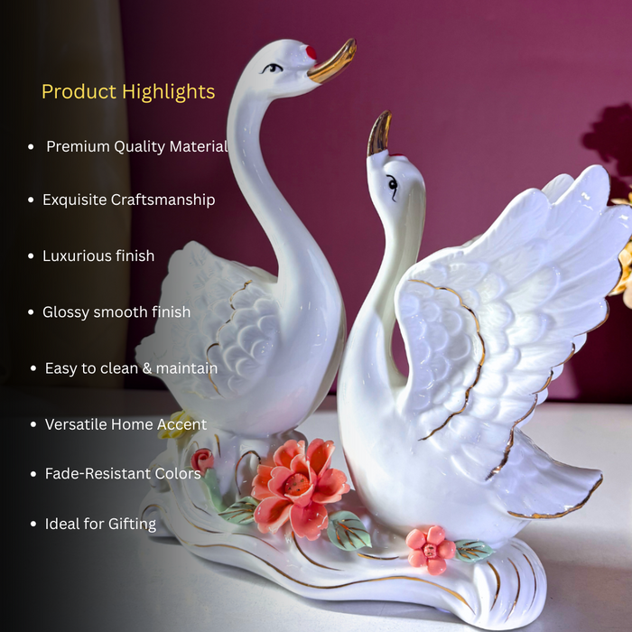 Enchanted Swan Romance Ceramic Figurine Set – Luxe Love Showpiece by The Decor Paradise
