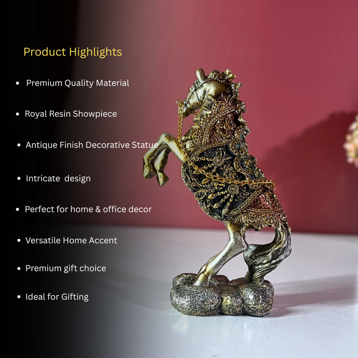 Regal Rearing Rajasthani Horse – Hand painted Polyresin Décor by The Decor Paradise