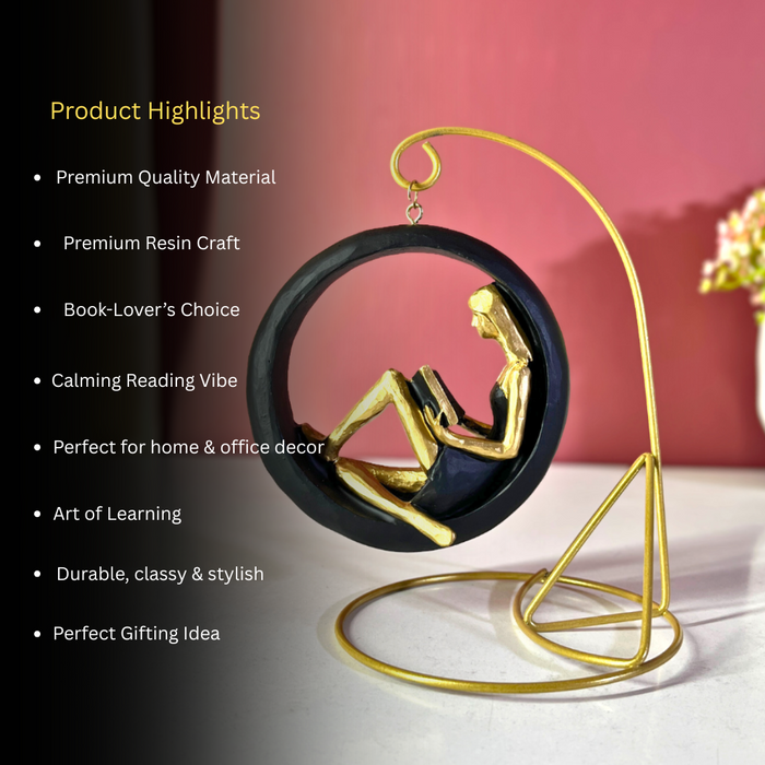 Blue & Gold Hanging Reading Girl Figurine Polyresin