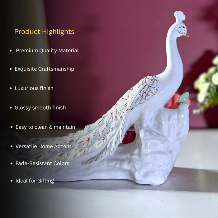 Ethereal Garden Peacock Ceramic Masterpiece – Premium Royal Showpiece by The Decor Paradise