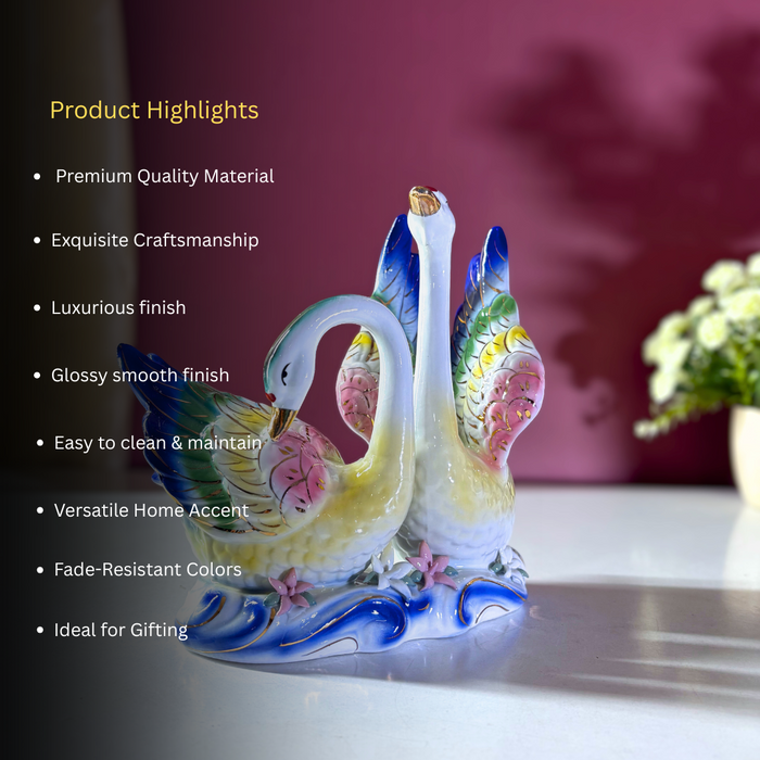 Majestic Harmony Ceramic Swan Duo – Premium Art Décor by The Decor Paradise