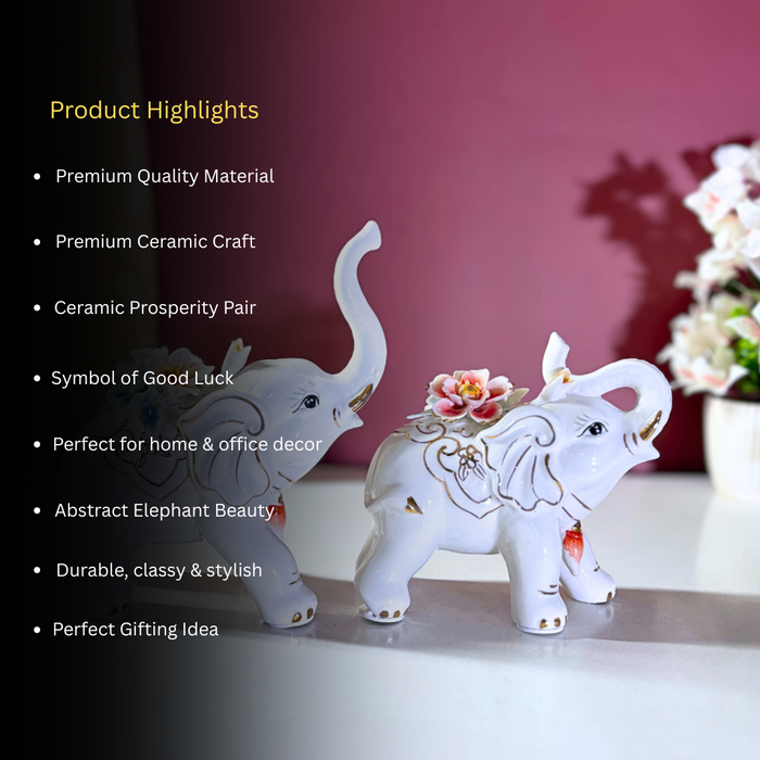 Ceramic Fortune Elephant Duo – Premium Décor by The Decor Paradise