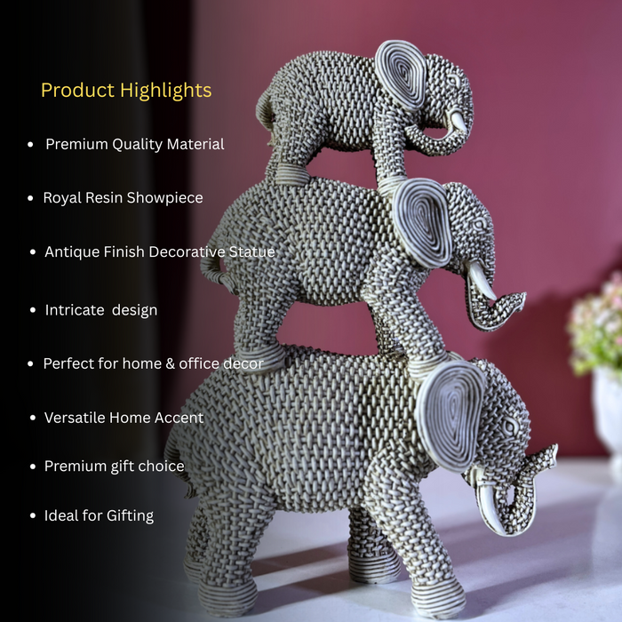 Whimsical Woven Polyresin Elephant Stack – Artisan Home Décor by The Decor Paradise
