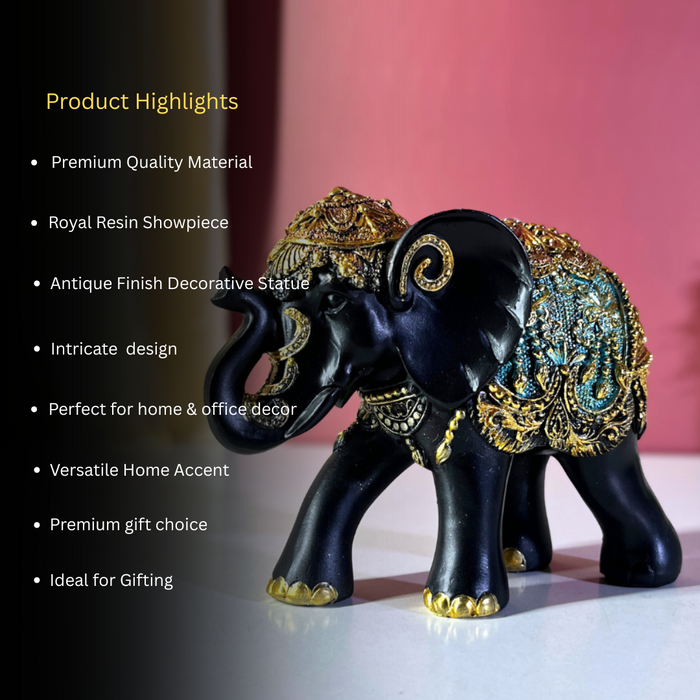 Midnight Maharaja Polyresin Elephant – Hand painted Luxe Décor by The Decor Paradise