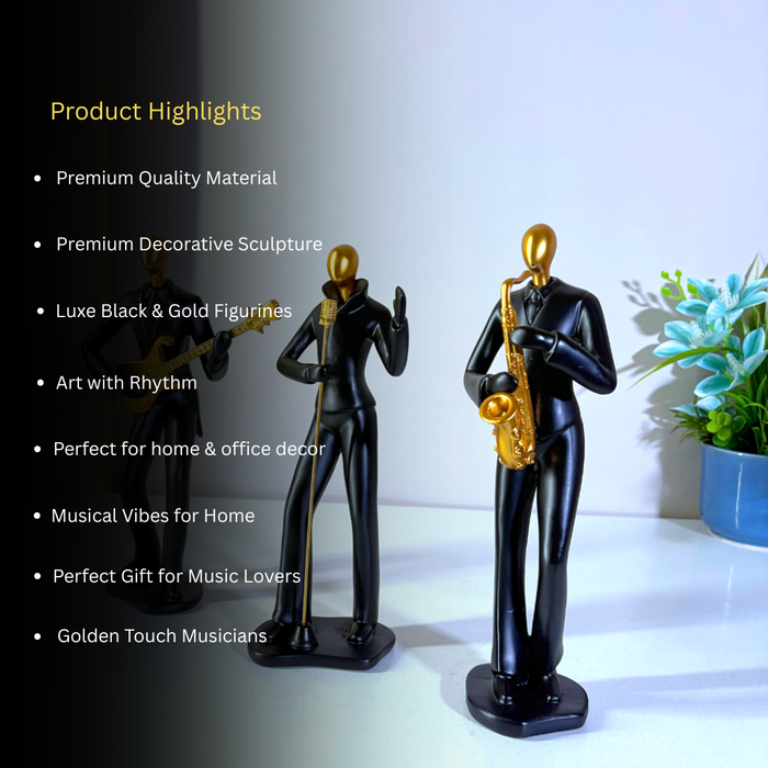 Black Gold Musical Trio Showpiece Set - Premium Resin Figurines by The Decor Paradise