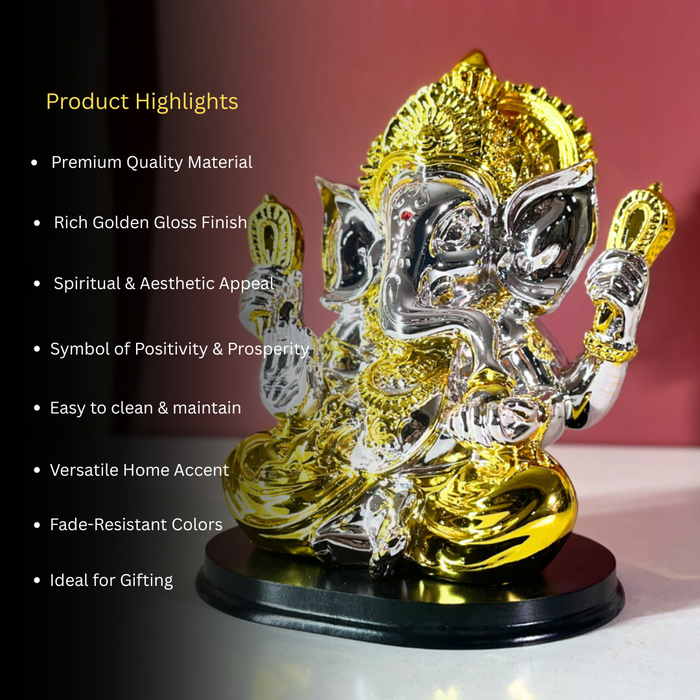 Silver and Gold Resin Lord Ganesha Statue | Elegant Ganpati Idol for Home & Office | Vastu Gift for Prosperity & Success (19 cm)