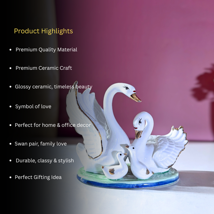Ceramic Swan Family Showpiece Set – Elegant Home Décor by The Decor Paradise