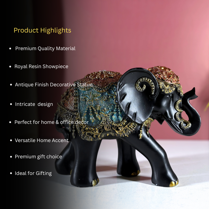 Opulent Rajasthani Polyresin Elephant Sculpture – Luxe Home Accent