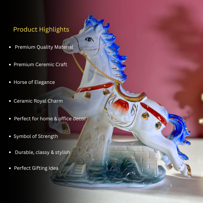 Royal Blue Ceramic Stallion – Premium Art Décor by The Decor Paradise