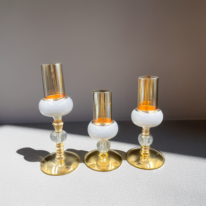 Set of 3 Glass and Metal Candle Holders for Sophisticated Home Décor